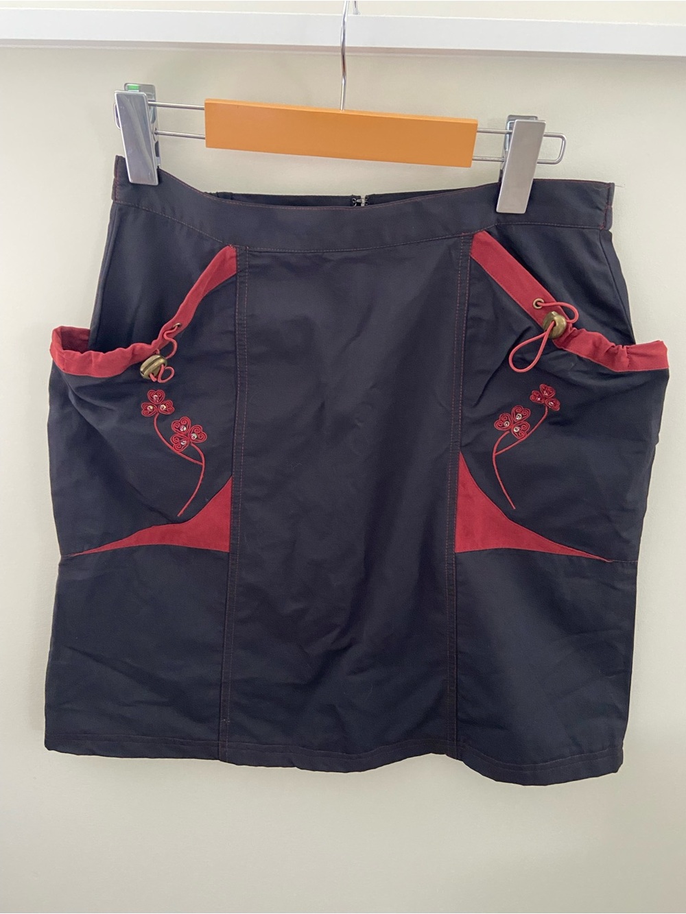 jamie sadock Black Mini Skirt with Red Pocket Accents